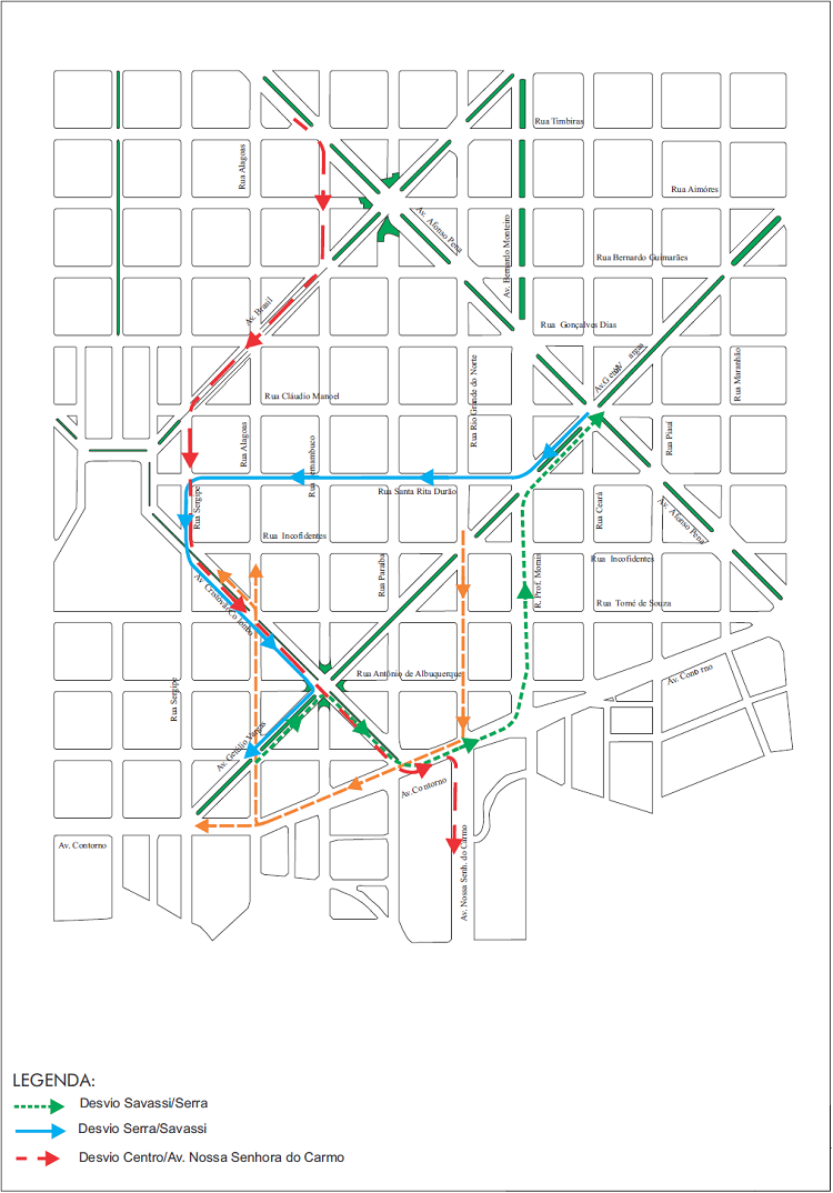 Mapa de desvios na Savassi