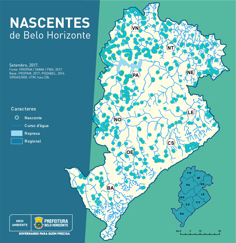 Mapa das nascentes de BH