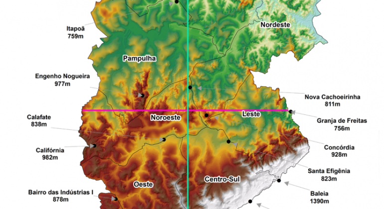 Mapa hipsométrico de Belo Horizonte em 2015 